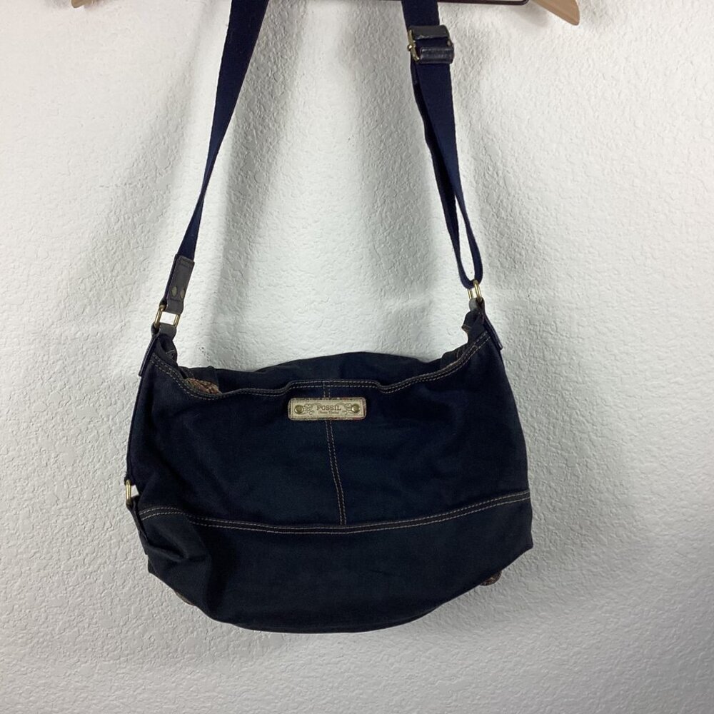 Fossil Women Blue Denim Adjustable Strap Messenger Bag - Picture 6 of 10